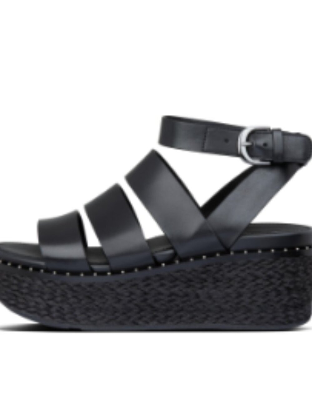 FitFlop Eloise Black Ankle Strap Open Toe Strappy Upper Espadrille Wedge Sandals